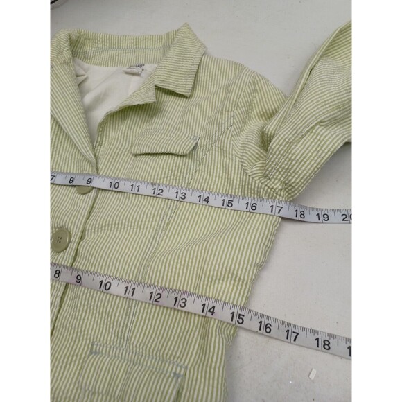 AT LAST Seersucker Striped Blazer Jacket Lined Girls Green White Striped Sz S - Picture 6 of 11